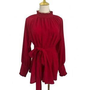 ❤️ BOLD Color TIE-WAIST BLOUSE – Romantic Ruffles & Flirty Fit! ❤️